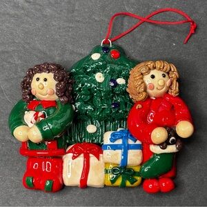 Vintage Grandeur Noel Claydough Christmas Ornament Sisters & Tree